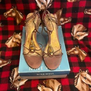 Nine West Bronze leather size 10.5 jeweled Sandal